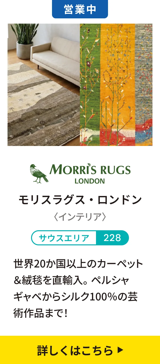 【営業中】モリスラグス・ロンドン〈インテリア〉[サウスエリア 228] 世界20か国以上のカーペット&絨毯を直輸入。ペルシャギャベからシルク100%の芸術作品まで！