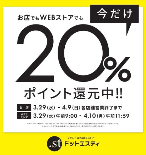 ドットエスティ　ポイント20％還元スタート☆