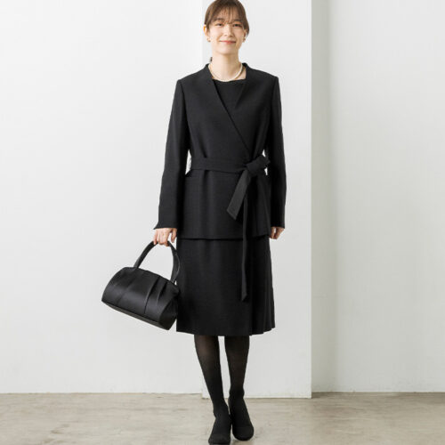 ベルト付きラップ式ブラックフォーマルアンサンブル